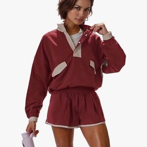 Two-Piece Set Lounge Set- Dark Red and Pink (Free People look alike)